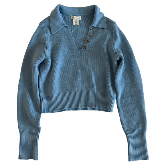 Happily Grey Blue Cropped Button Sweater - Picture 1 of 4